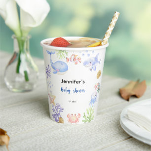 Gobelets En Papier Sous Le Baby shower De La Mer Animaux