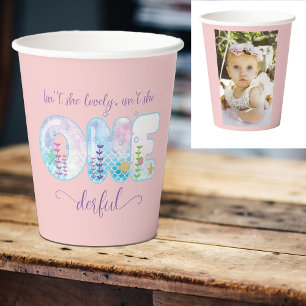 Gobelets En Papier Sous les Sea Girls 1er Anniversaire Joli rose