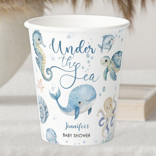 Gobelets En Papier Sous l'océan Filleul Bleu Aquarelle Baby Shower