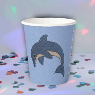 Gobelets En Papier Sparkle bleu blanc dauphin sur bleu clair