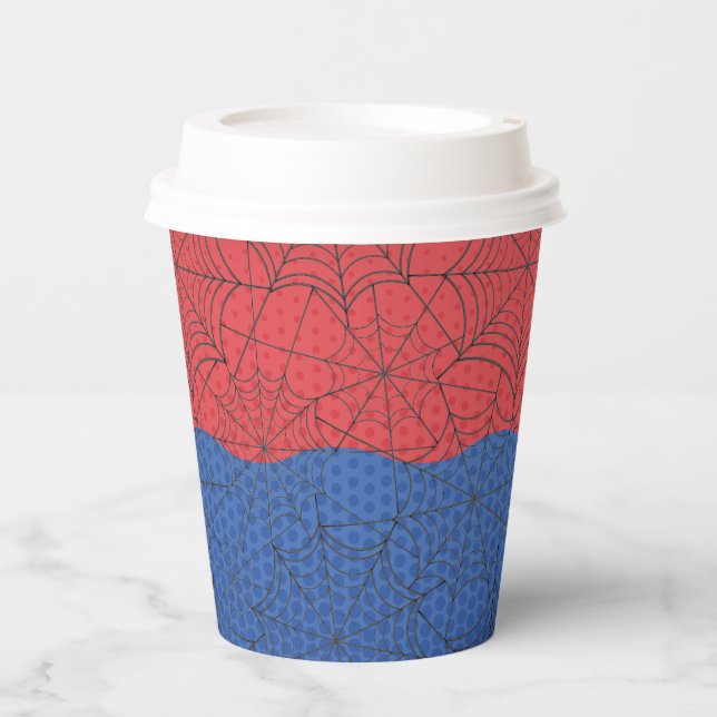 Gobelets En Papier Spider Superhero Rouge et Bleu Anniversaire (Recto)