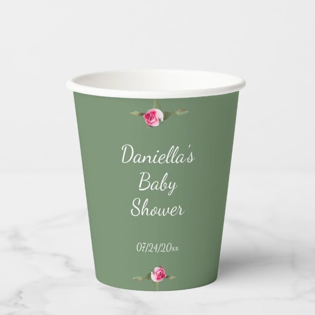 Gobelets En Papier Spray floral personnalisé vert (Recto)