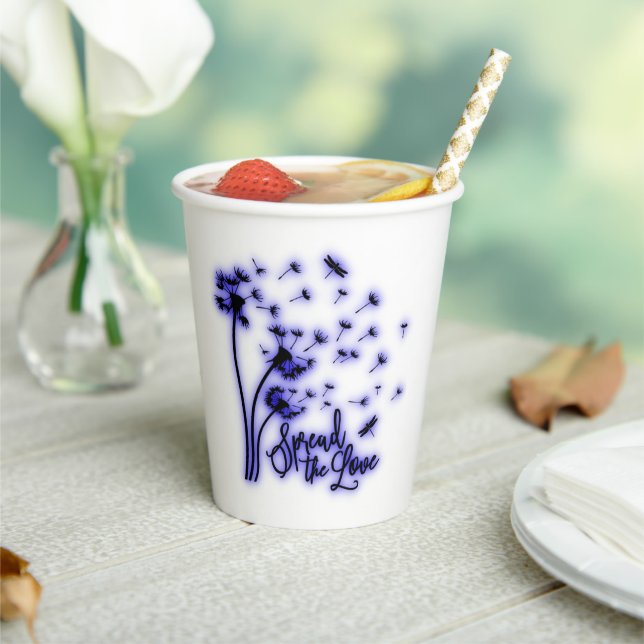 Gobelets En Papier Spread The Love Dandelions and Dragonflies (Insitu)