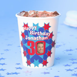 Gobelets En Papier Star rouge bleu 30e anniversaire deux photos tasse
