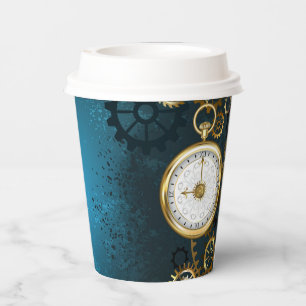Gobelets En Papier Steampunk Arrière - plan turquoise avec Gears