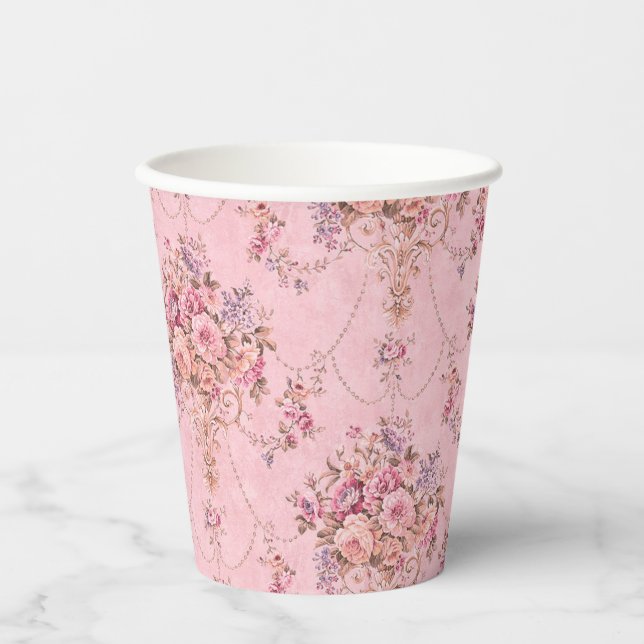 Gobelets En Papier Style victorien rose français antique Rococo flora (Recto)