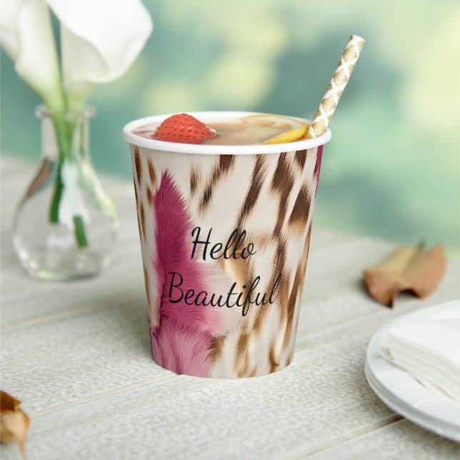 Gobelets En Papier Stylish Girly Rose White Gold Zebra (Insitu)