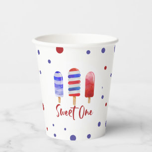 Gobelets En Papier Sucettes glacées Sweet One rouge blanc bleu 1er an