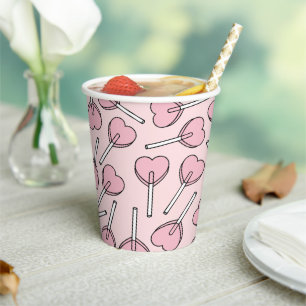 Gobelets En Papier Sucettes roses, sucettes en forme de cœur, motif d