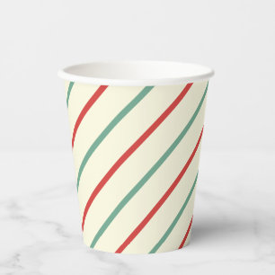 Gobelets En Papier Sucre de canne de Noël rétro rayures rouge vert