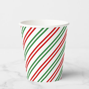 Gobelets En Papier Sucre de canne Noël rayures Rouge Vert