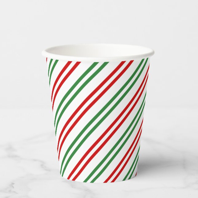Gobelets En Papier Sucre de canne Noël rayures Rouge Vert (Recto)