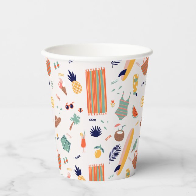 Gobelets En Papier Sunny Beach Fun Motif (Recto)