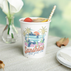 Gobelets En Papier Sunshine and Good Vibes - Un paradis tropical