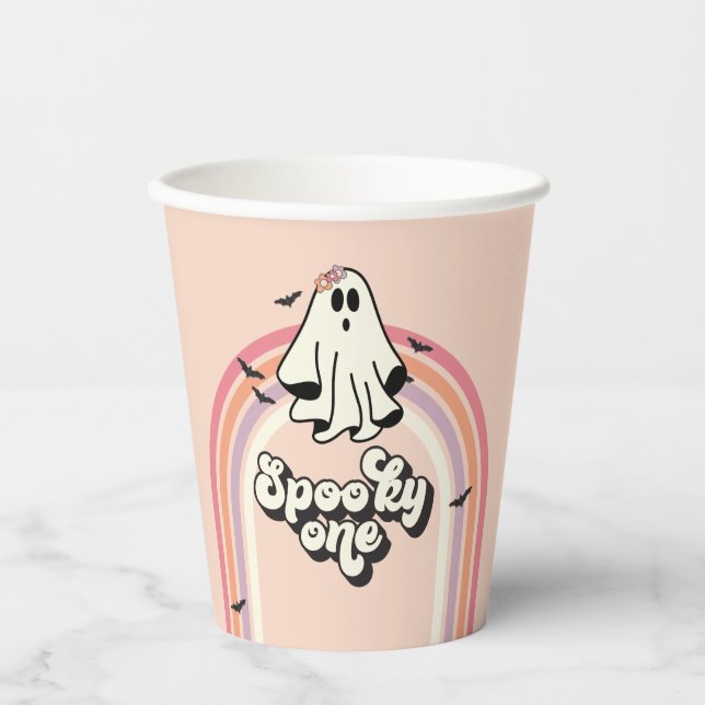 Gobelets En Papier super Ghost retro Halloween Éffrayant Un Anniversa (Recto)