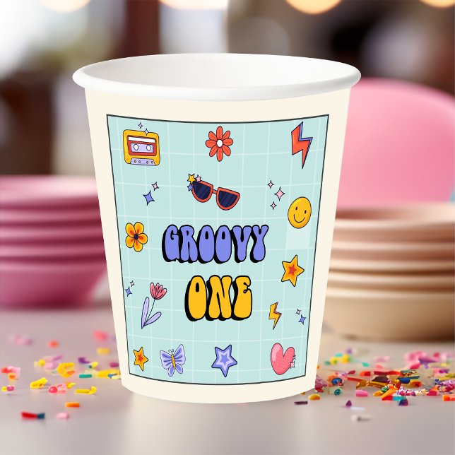 Gobelets En Papier Super One Hippie Retro fête d'anniversaire (Créateur téléchargé)