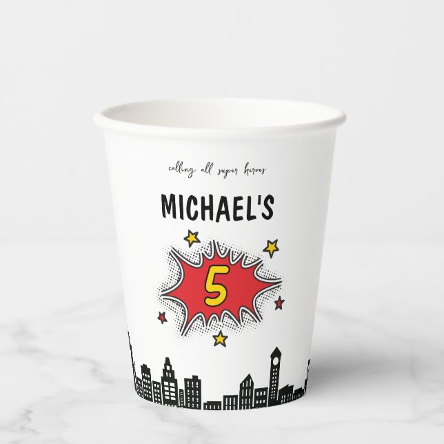 Gobelets En Papier Superhero dynamique 5e anniversaire (Recto)