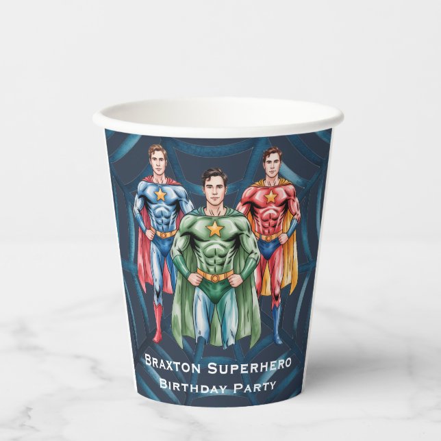 Gobelets En Papier Superhero fête d'anniversaire pour les garçons (Recto)