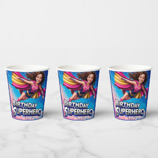 Gobelets En Papier Superhero Power Girl Joyeux anniversaire