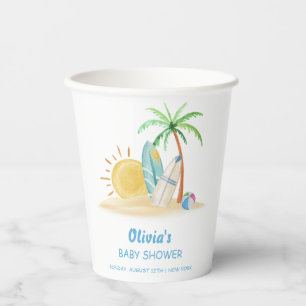 Gobelets En Papier Surbord Sunshine Beach Palm Tree Baby shower