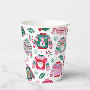 Gobelets En Papier Sweaters de Noël moches avec Père Noël et rennes