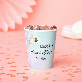 Gobelets En Papier Sweet Bee First Birthday Personalized 