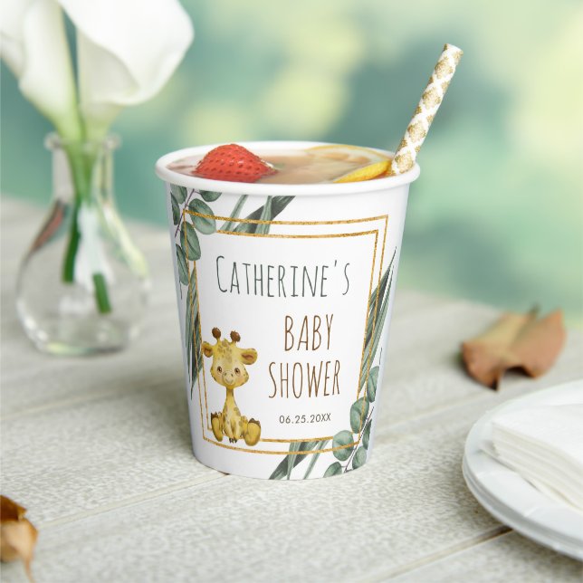 Gobelets En Papier Sweet Jungle Safari Giraffe Baby shower botanique (Insitu)