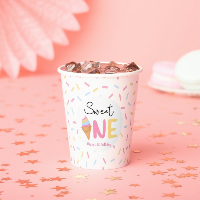 Gobelets En Papier Sweet One Ice Cream Première fête d'anniversaire (Insitu)