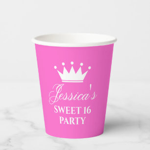 Gobelets En Papier Sweet sixteen 16e fête d'anniversaire rose chaud