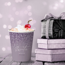 Gobelets En Papier Sweet sixteen étincelant Mauve ID912