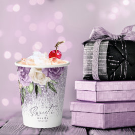Gobelets En Papier Sweet sixteen floral étincelantes Mauve ID912