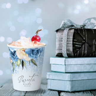 Gobelets En Papier Sweet sixteen floral étincelles BlueID912