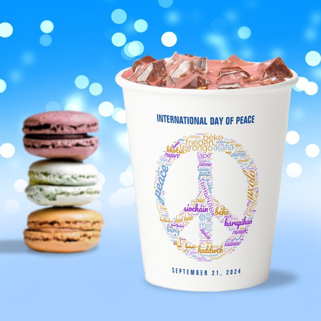 Gobelets En Papier SYMBOLE DE LA JOURNÉE DE LA Paix MONDIALE (World Peace Day Peace Sign Word Cloud Paper Cup Cover Photo.)