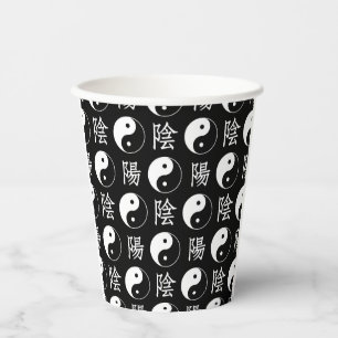 Gobelets En Papier Symbole Yinyang noir Motif de texte chinois