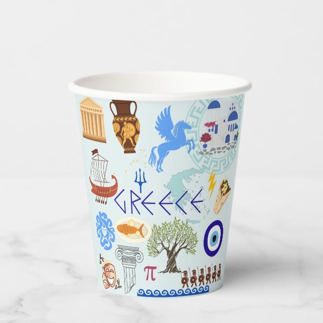 Gobelets En Papier Symboles grecs Amateurs de voyage (Recto)