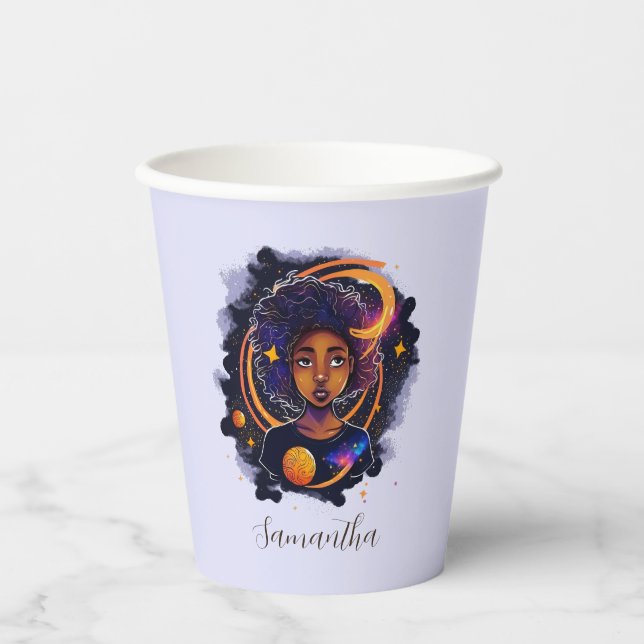 Gobelets En Papier Système solaire Afro Femme (Recto)