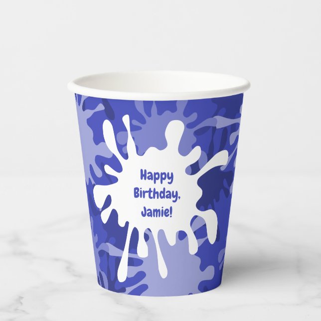 Gobelets En Papier Tableau bleu Abstrait fête d'anniversaire (Recto)
