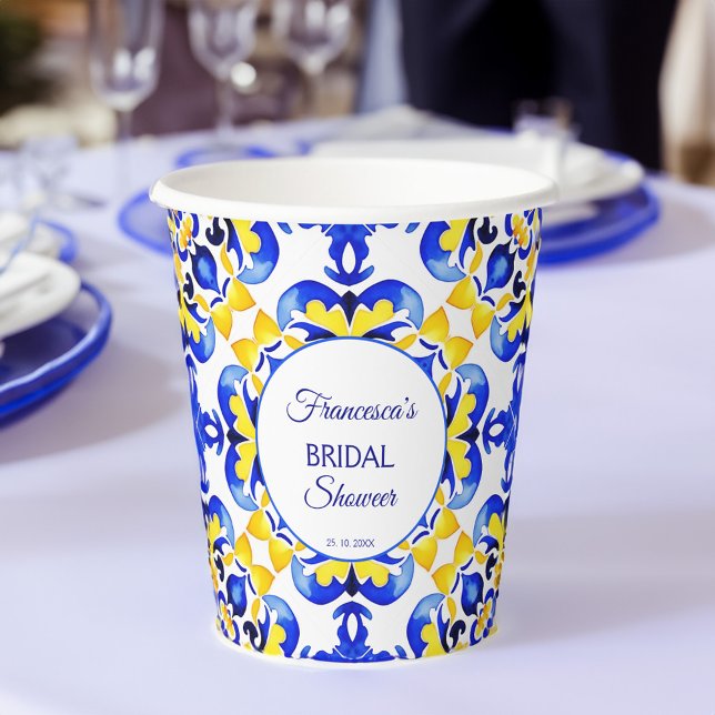 Gobelets En Papier Talavera azulejo bleu tuiles douches nuptiales mex (Talavera azulejo blue tiles Mexican bridal shower Paper Cups personalized tableware decor)