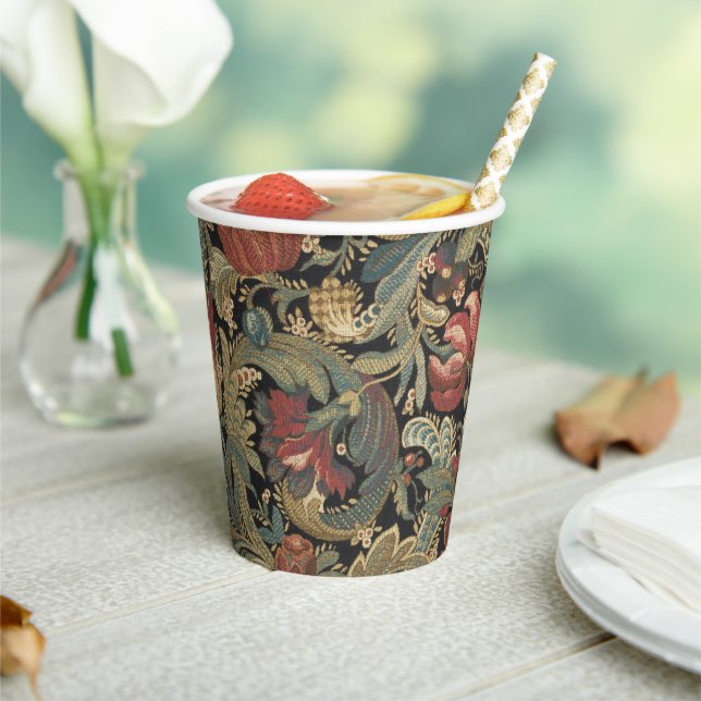 Gobelets En Papier Tapisserie florale riche Brocade Antique Classique (Insitu)