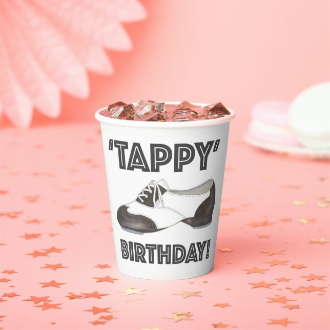 Gobelets En Papier Tappy Birthday Black White Tap Danse Enseignant Ch (Insitu)