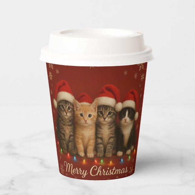 Gobelets En Papier Tasse de Noël avec de mignons chatons. (Recto)