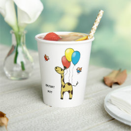 Gobelets En Papier Tasse en papier avec girafe et oiseaux