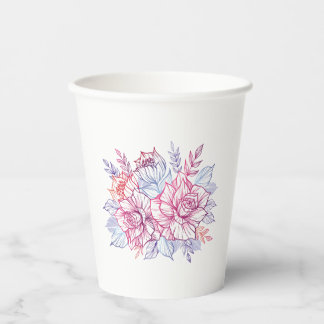 Gobelets En Papier Tasse en papier avec un bouquet de fleurs