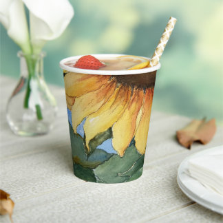 Gobelets En Papier Tasse en papier floral tournesol aquarelle ferme j