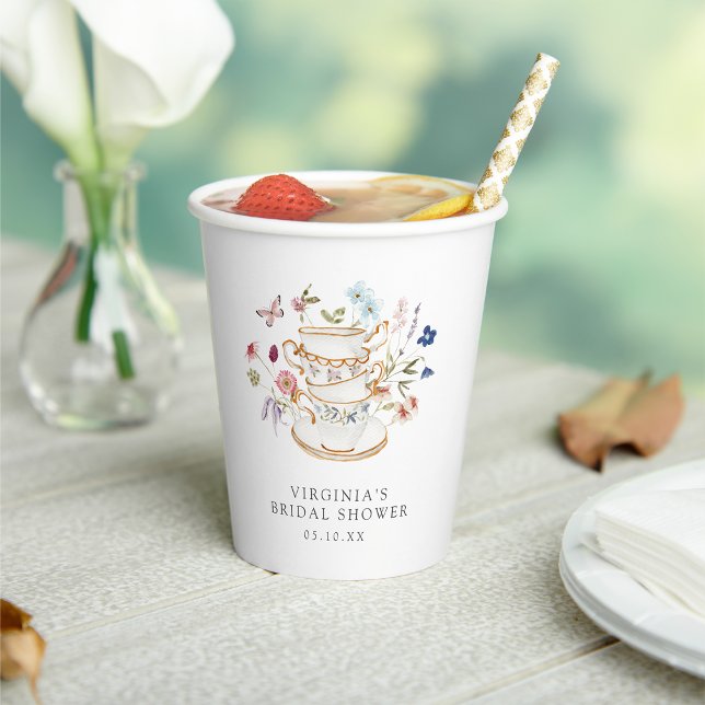 Gobelets En Papier Tasse en papier pour Tea Party (Bridal Shower Tea Party Paper Cup with Butterfly by Painted Paperie
)
