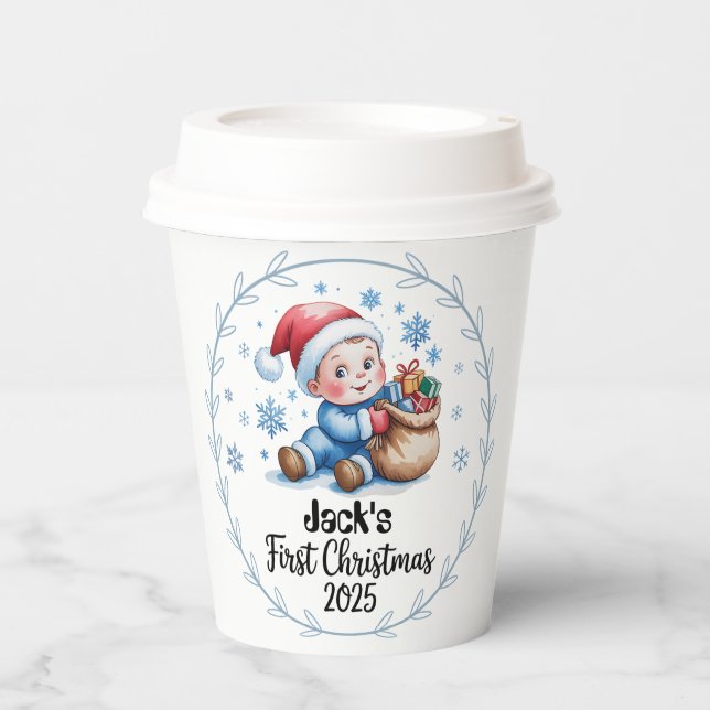 Gobelets En Papier Tasse en papier Première partie de Noël pour bébé  (Recto)