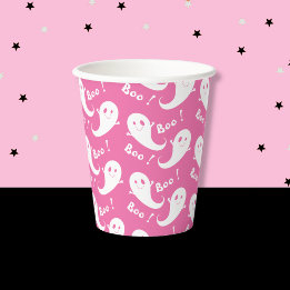 Gobelets En Papier Tasse en papier rose Halloween à motif de fantôme