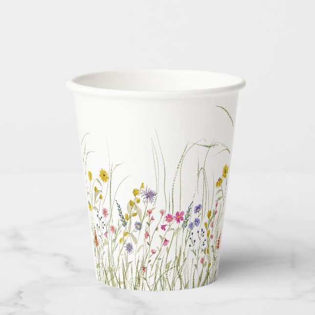Gobelets En Papier Tasse Fleur de Champ à l'aquarelle (Recto)