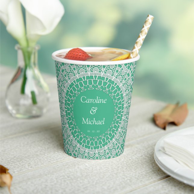 Gobelets En Papier Tasse mariage en dentelle blanche (Insitu)