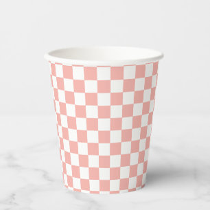 Gobelets En Papier Tasses d'anniversaire à carreaux rétro rose